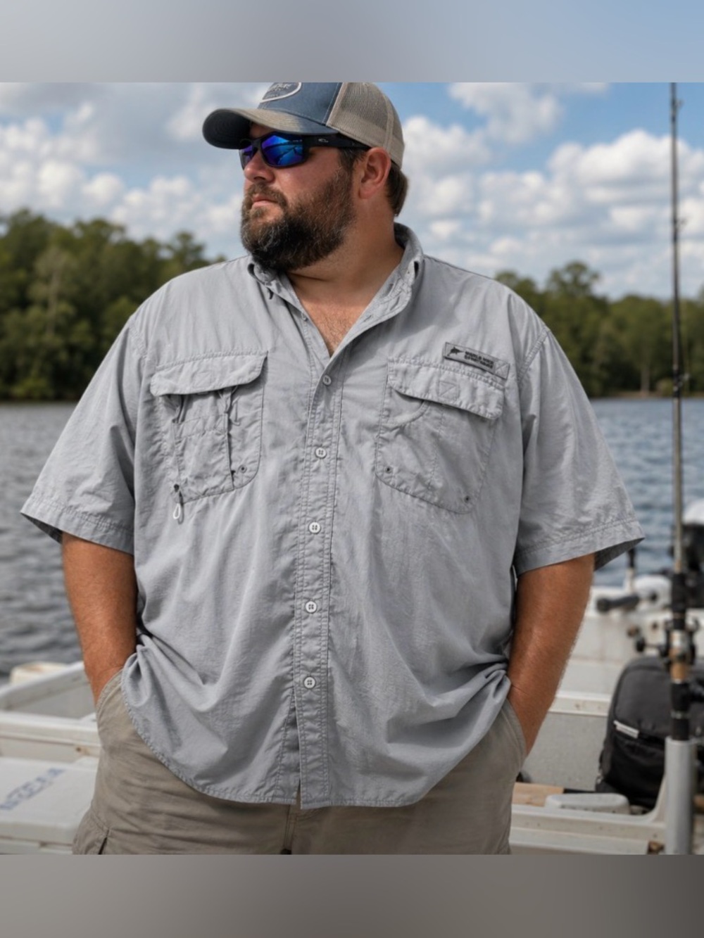 Men’s Fishing Grey Short Vented Sleeved Shirt Size XXL World Wide Sportsmen